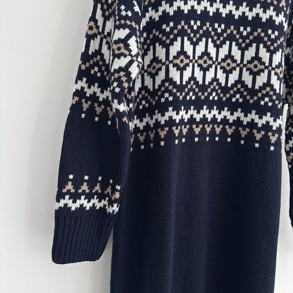 Barbour Dress Womens 10 Wool Fair Isle Patrisse Turtleneck Midi Tuckernuck Navy - Picture 5 of 13